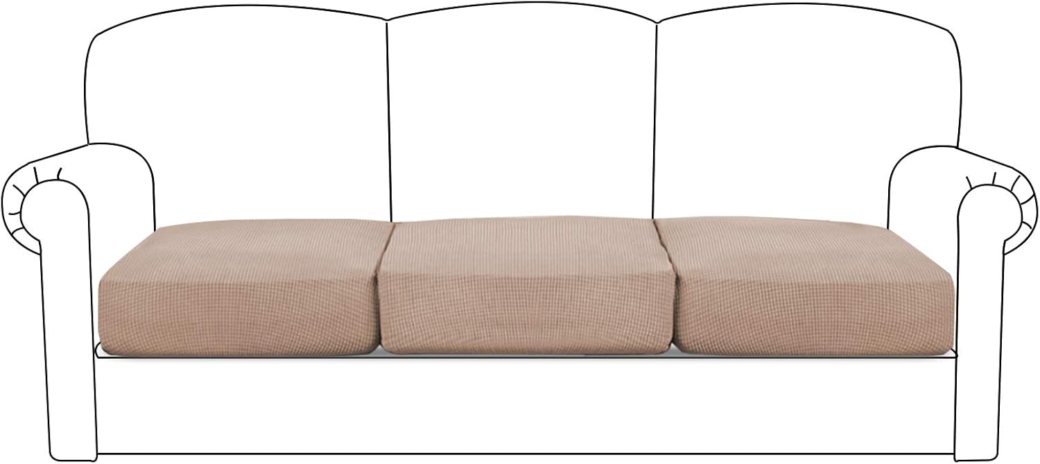BellaHills Stretch Sofa Seat Cushion Cover Sofa Couch Cushion Furniture Protector Sofa Slipcover with Elastic Bottom Spandex Jacquard Fabric Small Checks(3 Pieces