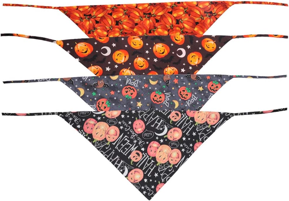 KZHAREEN 4 PCS/Pack Halloween Dog Bandana Pumpkin Reversible Triangle Bibs Scarf Accessories for Dogs Cats Pets Large : Kitchen & Dining