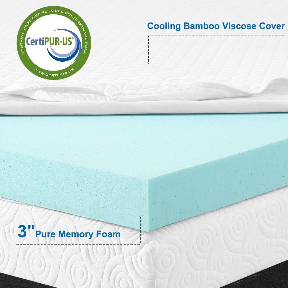 Abakan Luxury 3-Inch Memory Foam Mattress Topper Full Size Bed Topper with Bamboo Viscose Cover, Pressure Relieving, Zipper Closure, Removable and Washable & EMONIA: Kitchen & Dining