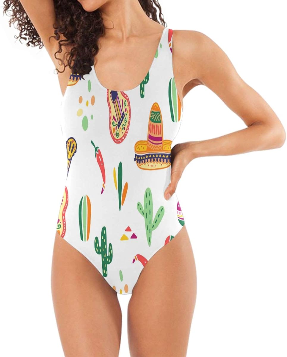 QMIN Mexican Tropical Cactus Music Guitar Swimsuits One Piece Swimwear Sexy Bikini Bathing Suits