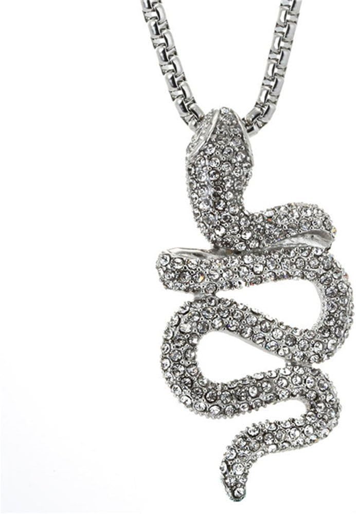 Men's Stainless Steel Diamond CZ Animal Snake Pendant Charm Necklace with Chain 24"