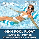 AQUA 4-in-1 Monterey Hammock Inflatable Pool Chair (Saddle, Lounge Chair, Hammock, Drifter), Adult Pool Float, Water Hammock, Light Blue/White Stripe