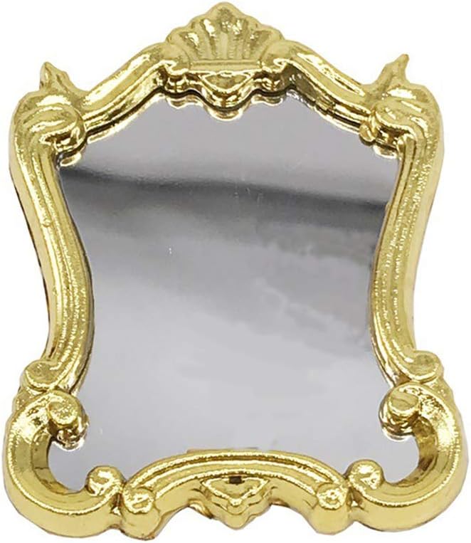 nuiOOui131 1/12 European Frame Mirror Toy Miniature Doll House Bedroom Furniture Accessory Pretend Play Toy