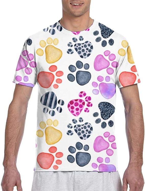 Amazon.com: Watercolor Animals Footprints Men's Round Neck T-Shirt