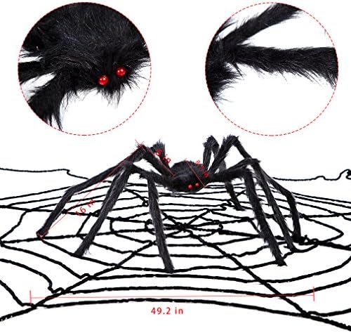 49Inch Giant Halloween Black Spider Realistic Plush Color Spider Scary Spider Toys for Kids Halloween Party Decorations or Haunted House Outdoor Yard Decor Props (49Inch, Black)