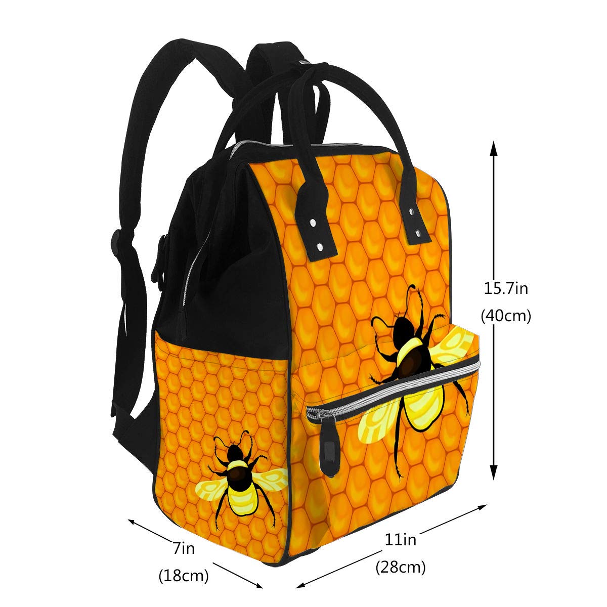 Diaper Bag Backpack Baby Bag Water-Resistant Bumblebee and Honeycombs Baby Nappy Bag for Women/Girls