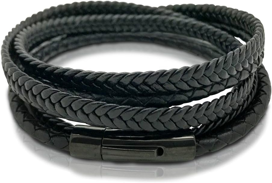 Mens Leather Bracelet Black- Wrap Bracelets - Brown Women and Men CALA - AVA 7,67 inch - 7,87 inch - 8,27 inch - Galeara Bracelet with Clasp