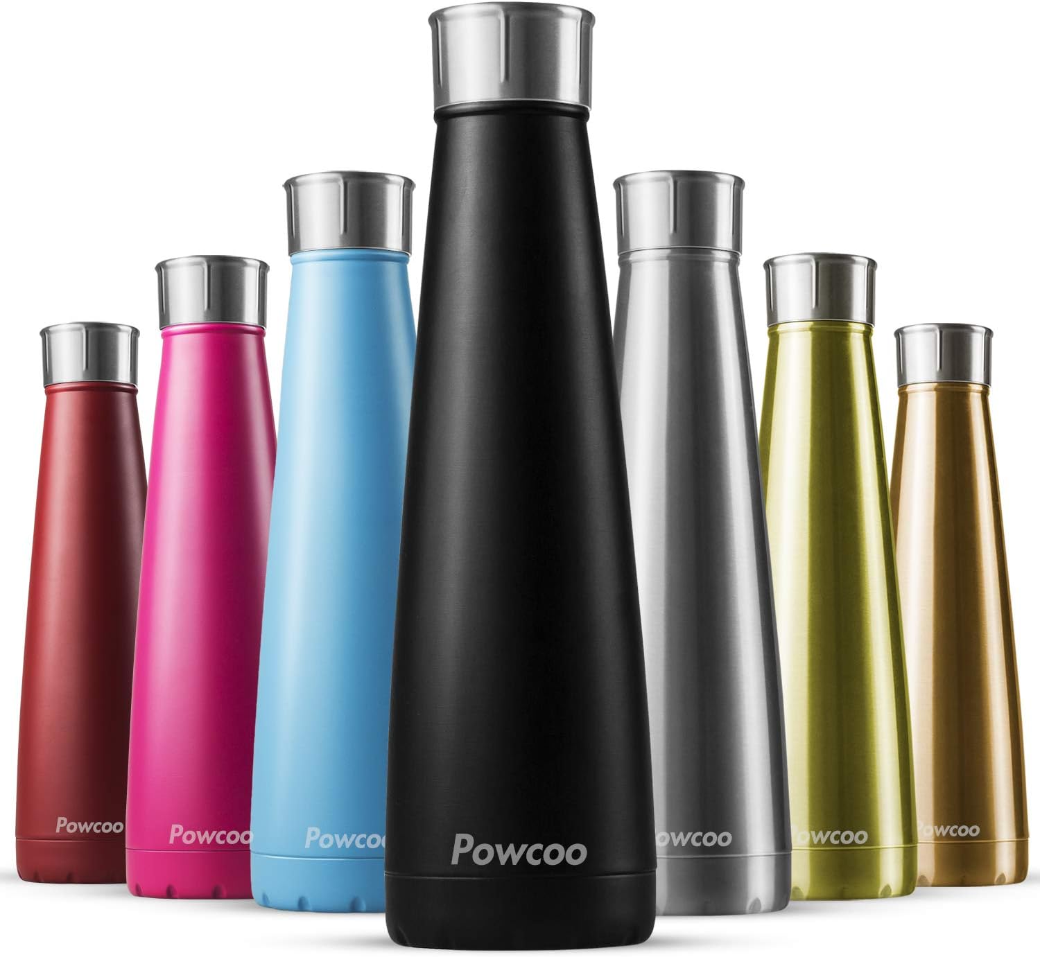 Powcoo Water Bottle,500ml BPA free Stainless Steel Vacuum Insulated Water Bottles,24h Cold & 12h Hot Double Walled Sport Drinks Bottle,Leak proof Thermos Flask for Running,Camping,Cycling,Gym