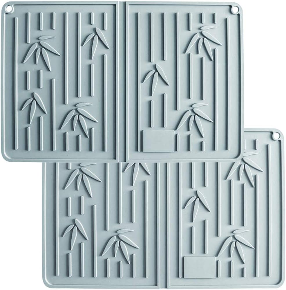 2 PCS Dish Drying Mats,Silicone Dish Draining Mat,Faster Drying,Kitchen Counter Top Pad for Pots,Pans,Glassware,Silverware,Heat Resistant Trivet. 14" x 9"(2, Gray)