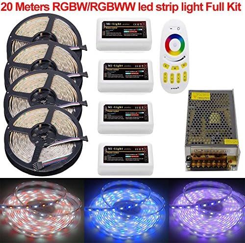 Firstsd 20M 5050 RGBWW(RGB+Warm white) Mi 4-Zone Led Strip Light +Touch Remote &amp; 4 pcs Zone Controlller +12V Power (Waterproof strips IP65, RGBWW(RGB+Warm white))
