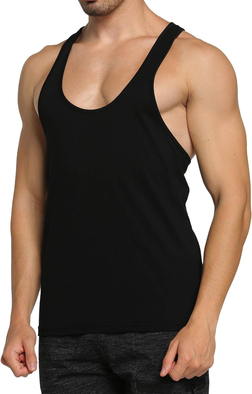 GymLeader Gym Tank Tops for Men Solid Workout Tanks Sleeveless T Shirt Y-Back Athletic Shirt
