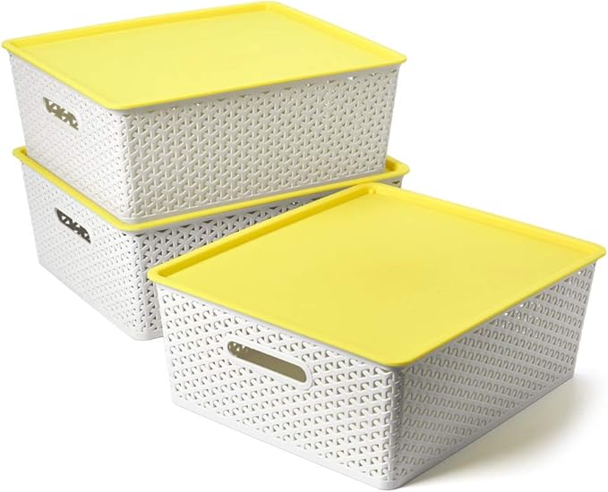 EZOWare 3 pcs Cestas de Almacenaje Multiuso con Tapas, Cajas