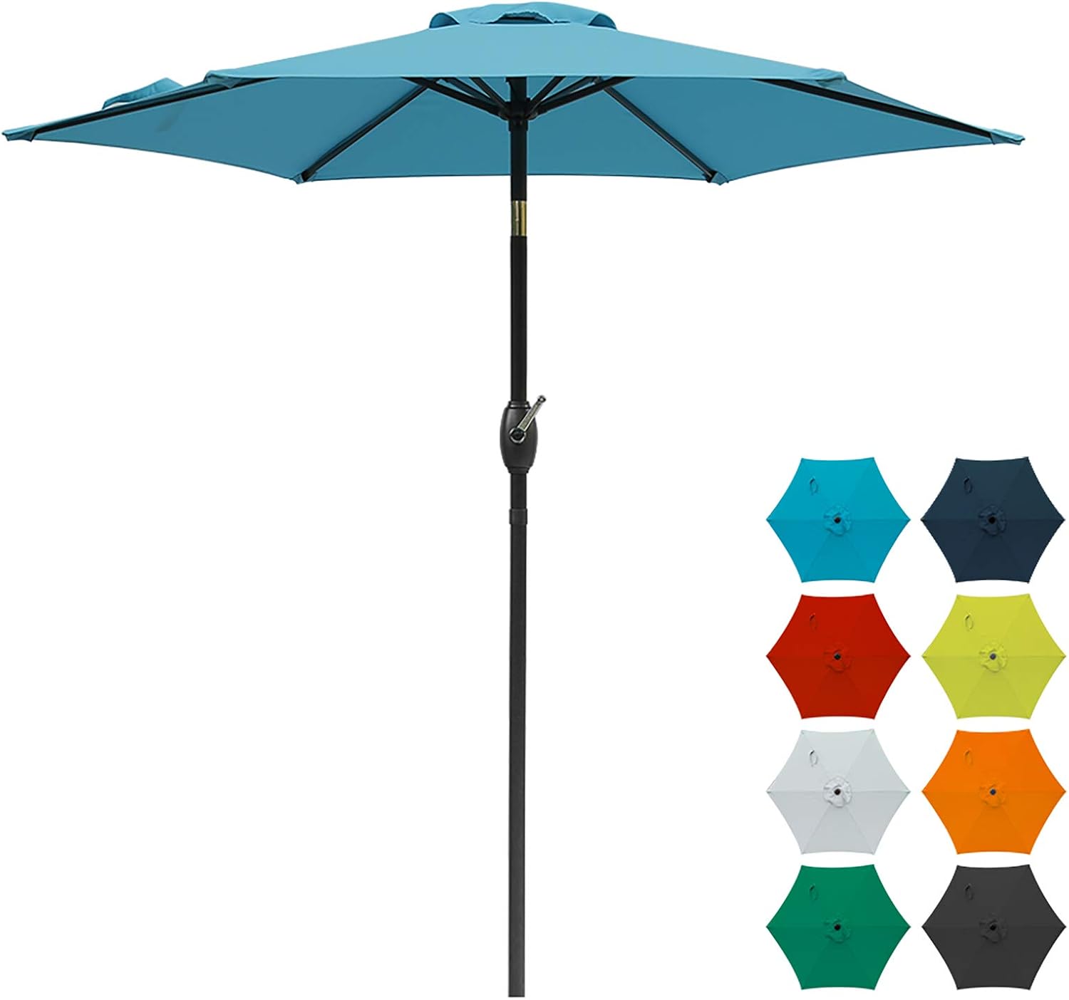 Amazon Com Sunvivi Outdoor 7 5 Ft Patio Umbrella Outdoor Market Table Umbrella With Crank 6 Ribs Polyester Canopy Turquoise Garden Outdoor