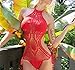 Eternatastic Women Crochet Knit Monokini Swimsuit Lined One-Piece Bikini Swimwear L Red
