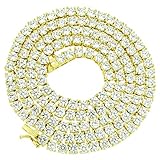 1 Row Tennis Necklace 20 Inch 14k Gold Finish Lab Diamonds 4MM Iced Out Solitaires