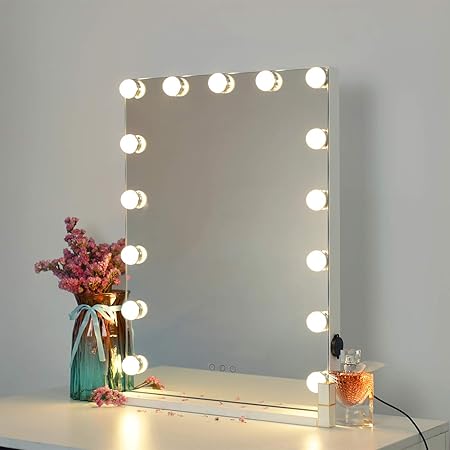 Dayu Hollywood Makeup Vanity Mirror With Led Lights For Makeup Dressing Table Light Brightness Adjustment 3 Glow Modes Memory Function 15 Dimmable Light Bulbs White Amazon Co Uk Kitchen Home