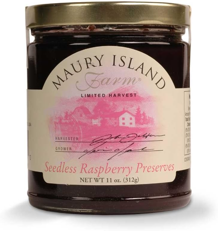 Gourmet Seedless Raspberry Preserves, 11 oz Jar - All Natural - by Maury Island Farms (Pack of 4)