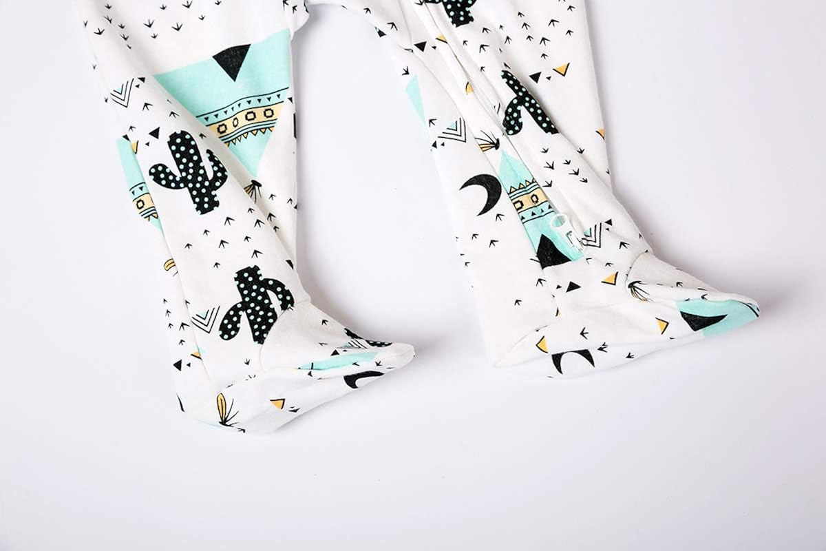 JunNeng Newborn Baby Cotton Footies Romper Infant Long Sleeve Animal Plant Printed Sleeper Pajamas One Piece: Clothing