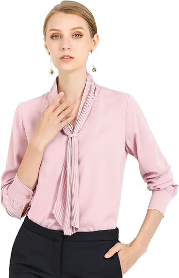 Amazon Allegra K ボウタイ ブラウス シャツ オフィス 長袖 プリーツ 無地 レディース シャツ ブラウス 通販