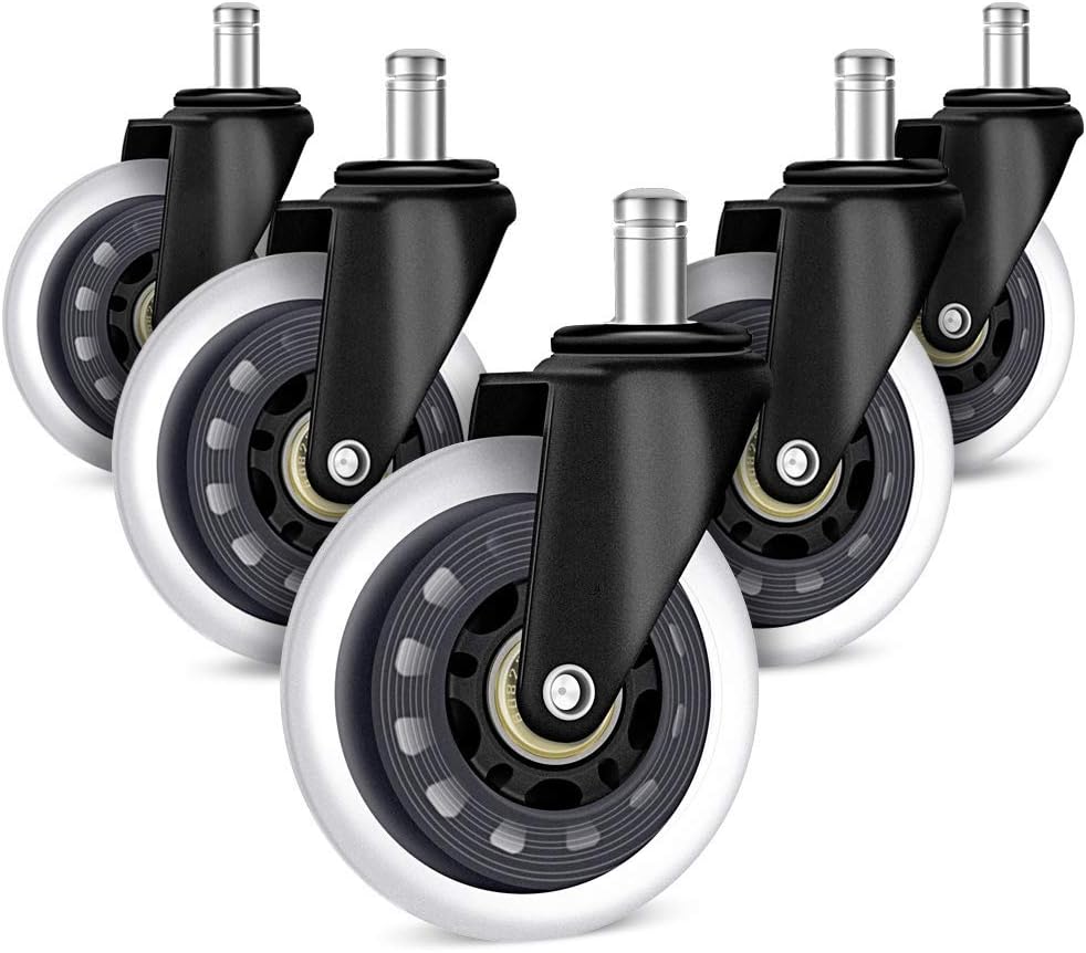 5 Pack Office Chair Caster Wheels - Heavy Duty & Floor Safe Office Chair Wheels fit Gaming Computer Desk Chairs, Replacement Rubber Caster : Office Products