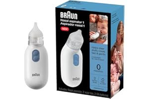 Braun Electric Nasal Aspirator - Mucus Remover, Blocked Nose Relief for Newborn, Baby and Toddler, Electric Suction Power, 2 Suction Levels, 2 Nose Tip Sizes, Dishwasher Safe, FSA and HSA Eligible