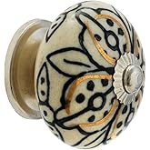 Rasiya Art Cabinet Knobs for Dresser Drawers - Countryside Boho Handmade Ceramic Handle Kitchen Cabinets Cupboard Wardrobe Pulls Farmhouse Decor - Black and Gold - Pack of 4