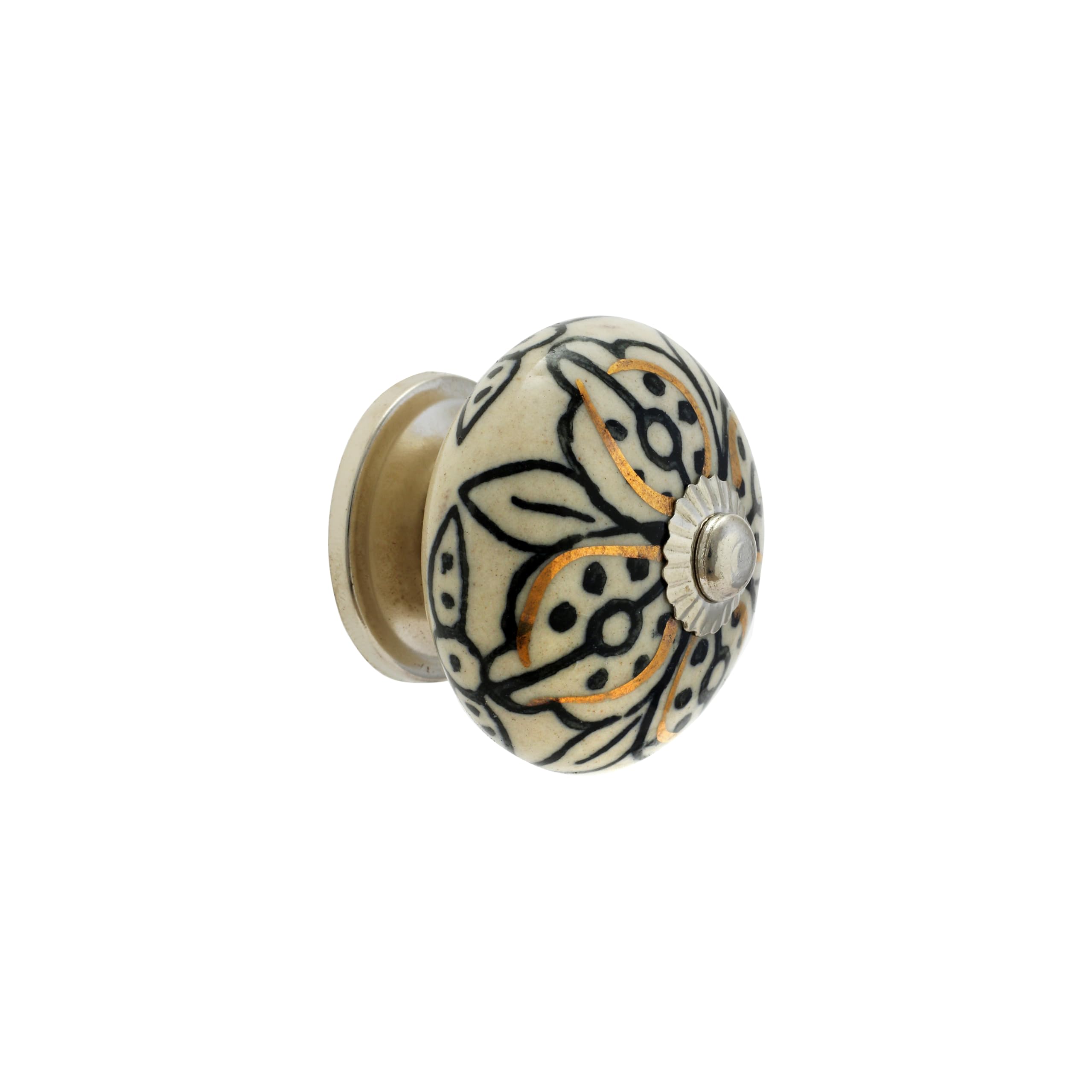 Rasiya Art Cabinet Knobs for Dresser Drawers - Countryside Boho Handmade Ceramic Handle Kitchen Cabinets Cupboard Wardrobe Pulls Farmhouse Decor - Black and Gold - Pack of 4