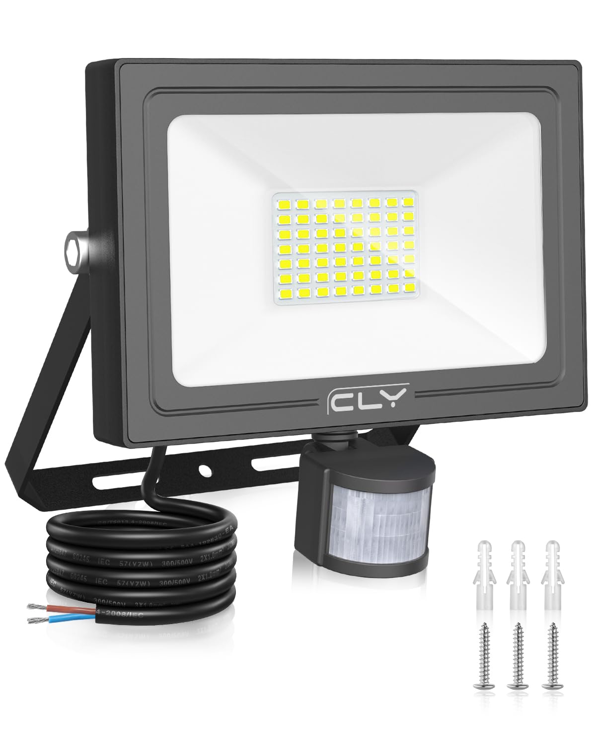 CLY 50W Security Lights Outdoor Motion Sensor, 4700LM PIR Sensor Security Light 6500K Cold White LED Floodlight IP66 Waterproof Outside Wall Light with 1M Cable for Backyard Garden Doorway Garage