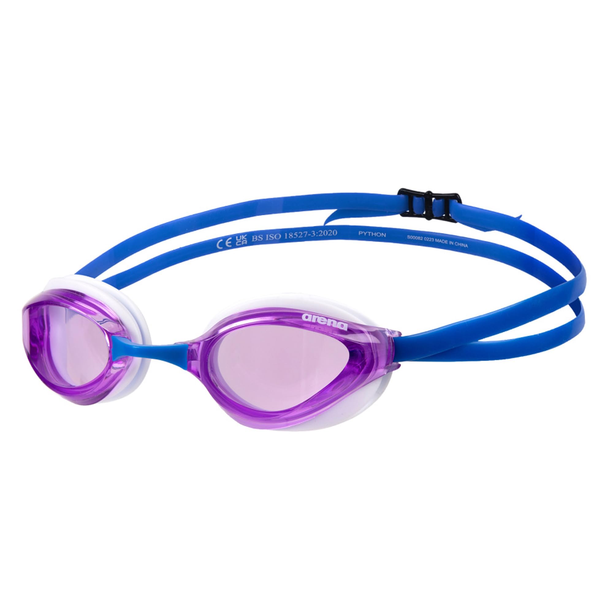 Photo 1 of ARENA Unisex Python Racing Swim Goggles for Men and Women Anti-Fog Non-Mirror Lens Max Comfort Dual Strap, Violet/White/Blue