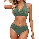 Sopliagon Women's Bikini Sets Twist Front Two Piece Swimsuit Halter Bathing Suit