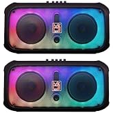 Mr. Dj USA - 2 Piece Set FIRE-Flame 6.5" X 2 Rechargeable Portable Bluetooth Karaoke Speaker with Party Flame Lights Microphone TWS USB FM Radio