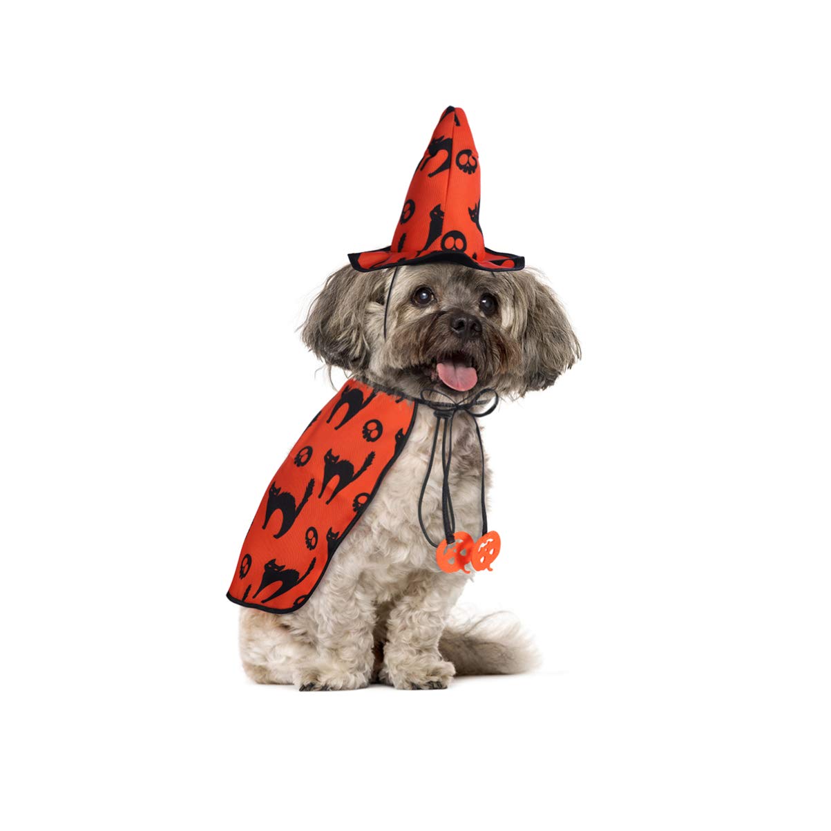 POPETPOP Halloween Pet Costume Set Pet Cloak and Hat Kit for Dogs under 11Lbs Lightweight Breathable Outfit for Halloween Party Cosplay