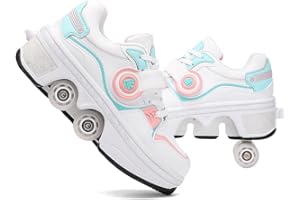 Pairduck 2-in-1 Roller Skates - Retractable Roller Skate Shoes with 4 Wheels,Skating Shoes for Kids & Adults