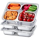 3 Pack Stainless Steel Snack Containers with Lids,4 Compartments Stainless Steel Lunch Box,Reusable Meal Prep Lunch Container