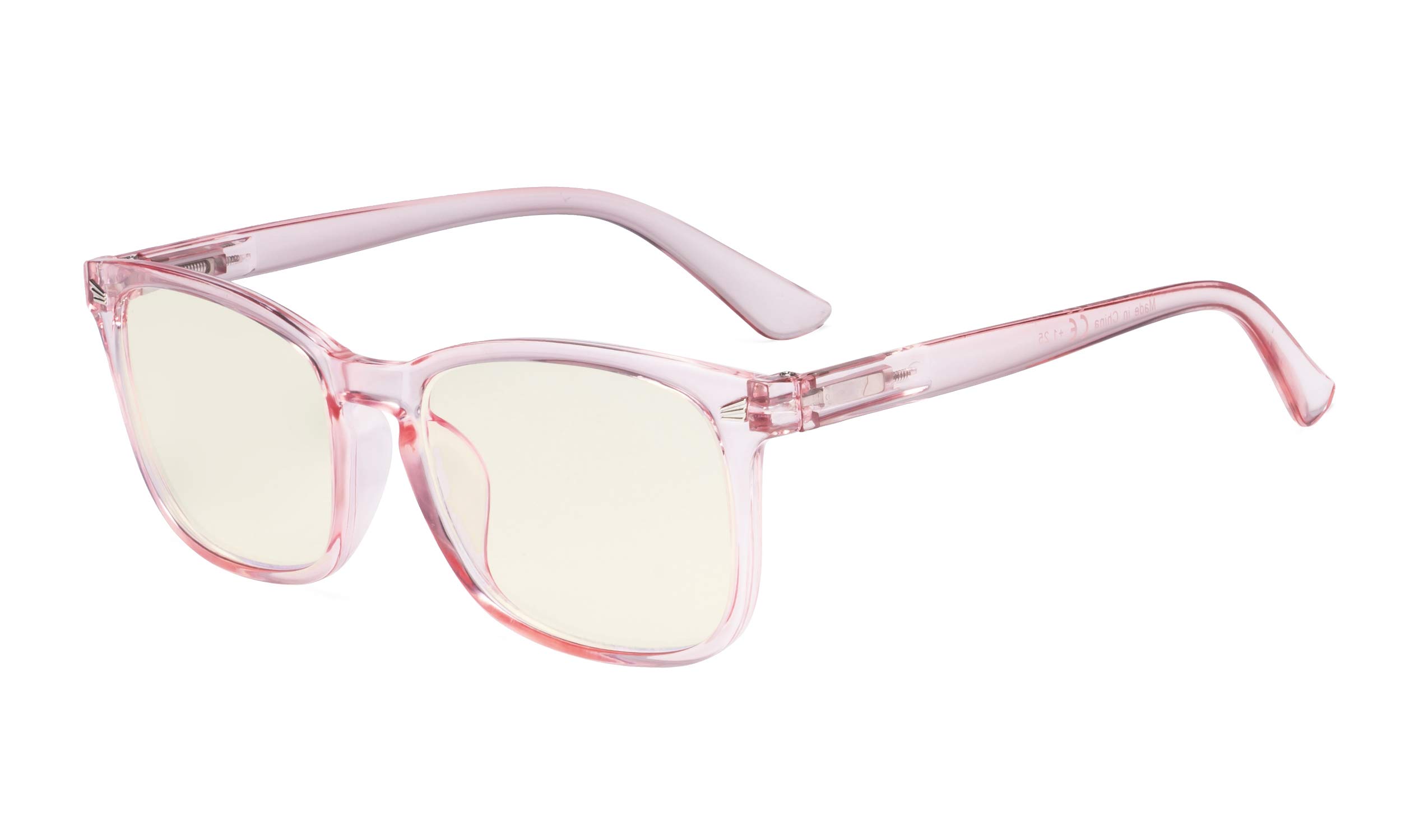 Eyekepper Computer Reading Glasses - Blue Light Filter - UV420 Protection Square Nerd Readers - Pink +1.00