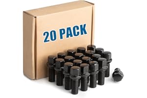 JiiinMiiin 14x1.5 Lug Bolts Ball Radius Seat with 17mm Hex, 28mm Shank Length, M14x1.5 Thread, Black 20 Pack