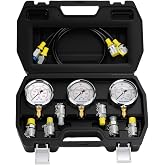 MEASUREMAN Hydraulic Test Gauge Kit with 3 Gauges (0-250bar/0-400bar/0-600bar) 6 Test Couplings 2 Hoses, High Precision Hydraulic Test Gauge Kit for Excavator, Machinery