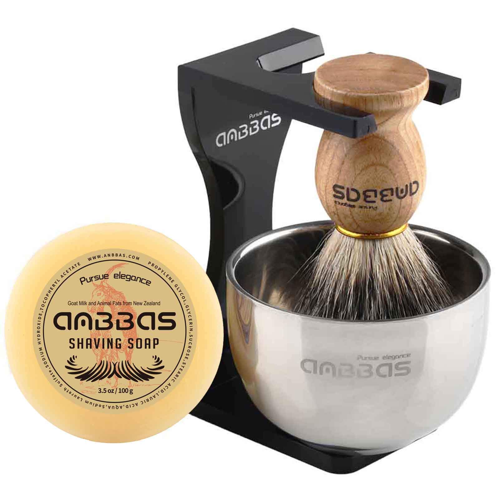 Anbbas Badger Shaving Brush Arcylic Brush Holder Stand with Stainless Steel Bowl and Gift Shaving Soap for Men