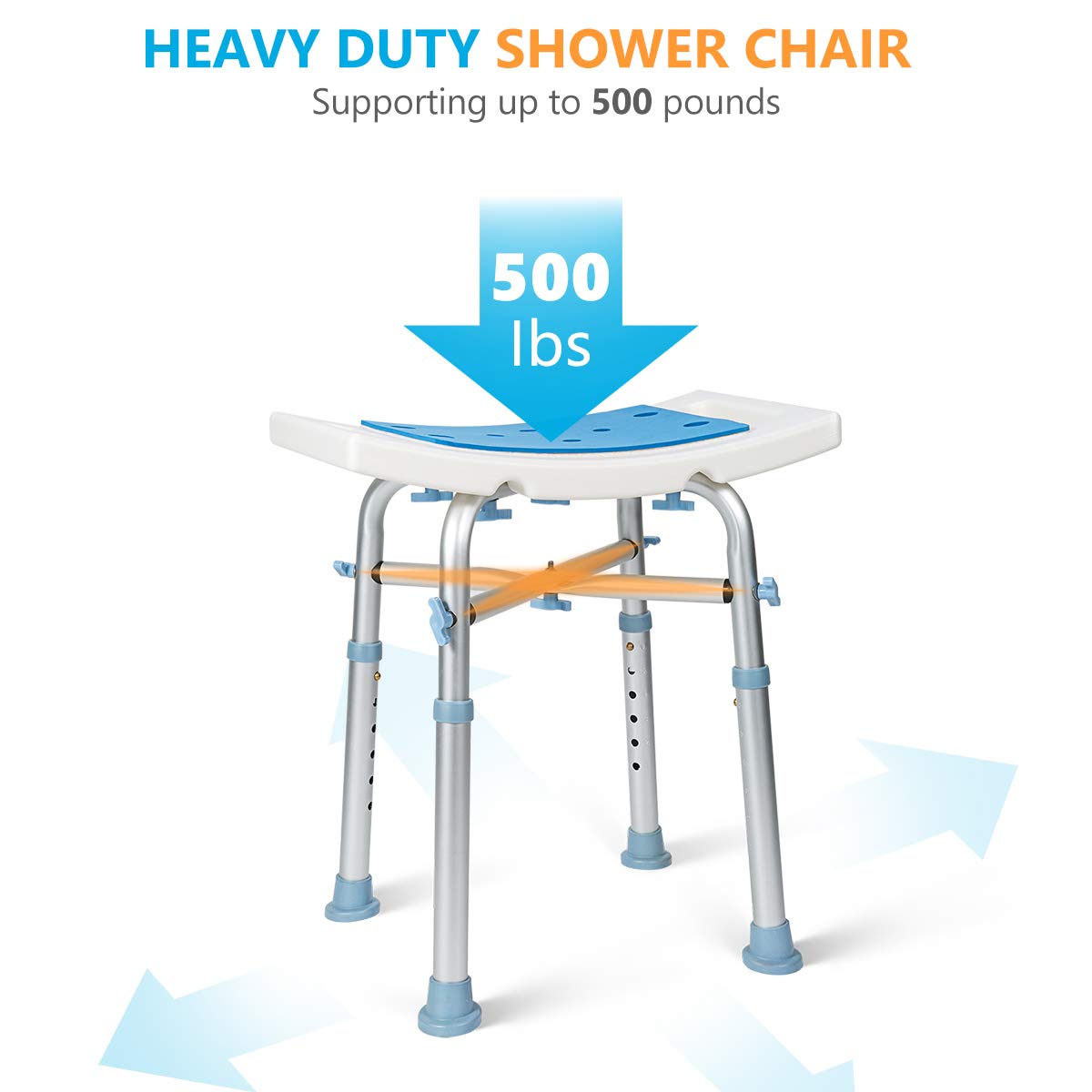 OasisSpace Heavy Duty Shower Chair 500lb, Padded Bath Seat with Free Assist Grab Bar - Medical Tool Free Anti-Slip Shower Bench Bathtub Stool Seat for Elderly, Senior, Handicap & Disabled