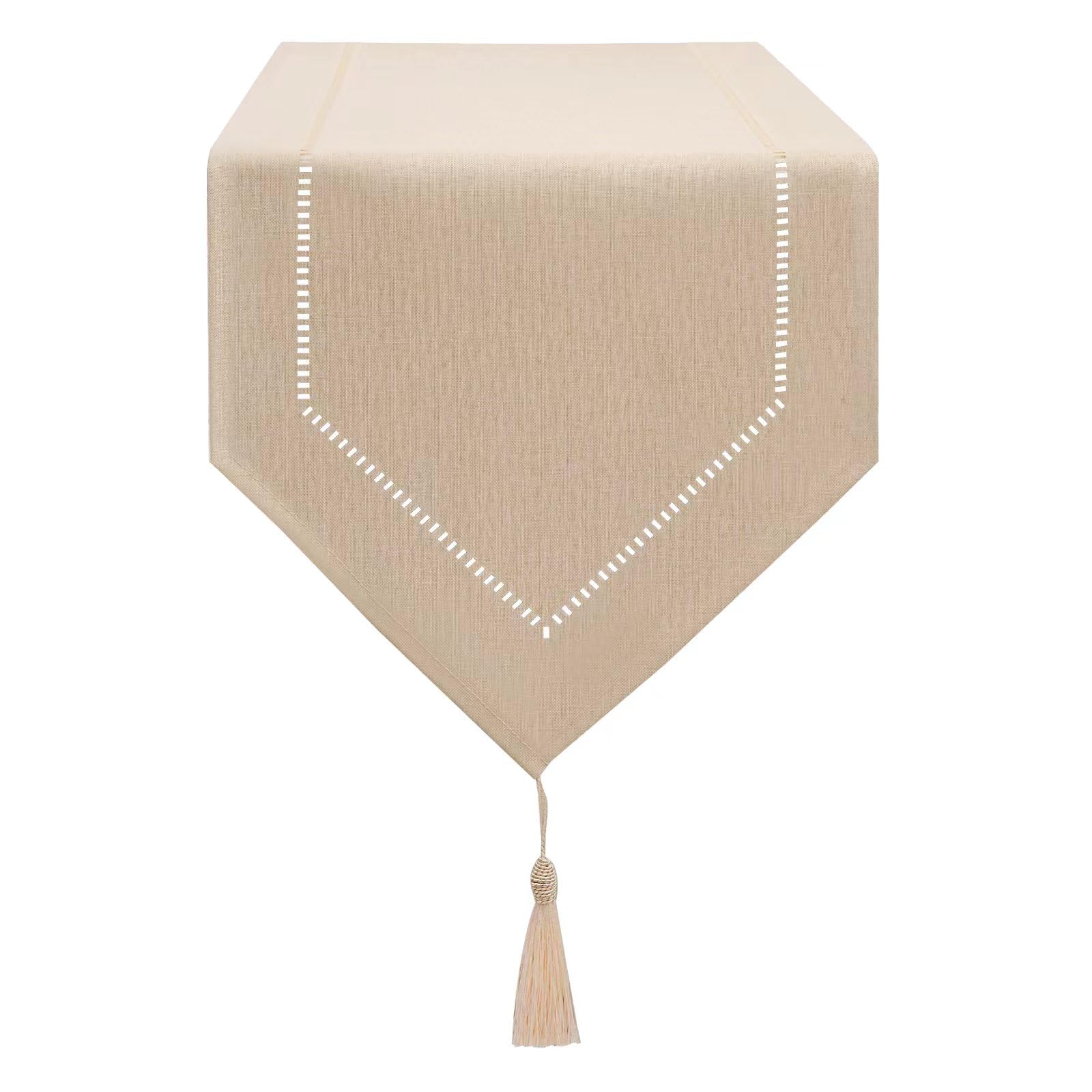 LLCUTESHOP Beige Table Runner 32 x 220 cm - Modern, Innovative Solid Color Linen With Wheat Ear Design - Washable for Dining Room, Party, Holiday Decoration