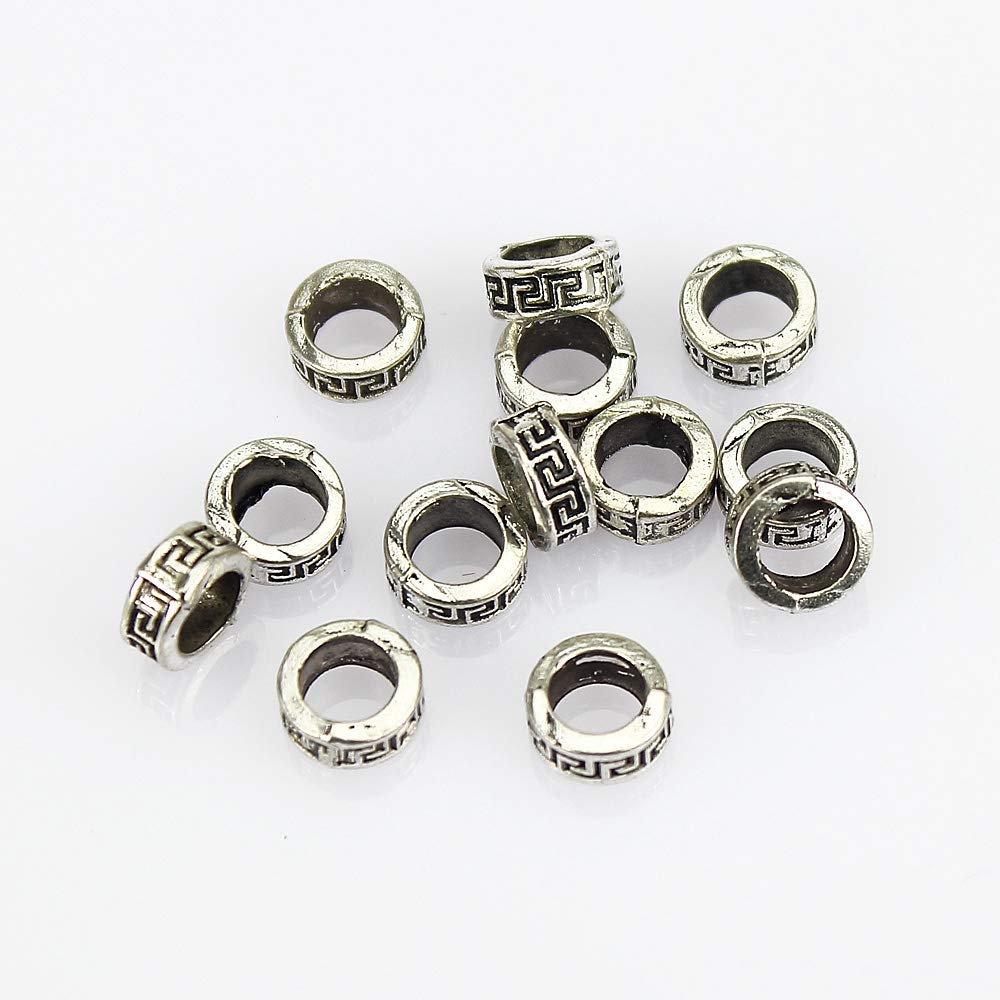 LolliBeads (TM) Bali Style Antiqued Silver Plated Large Hole Curve Pattern Spacer Beads 8 mm - 50 Pcs