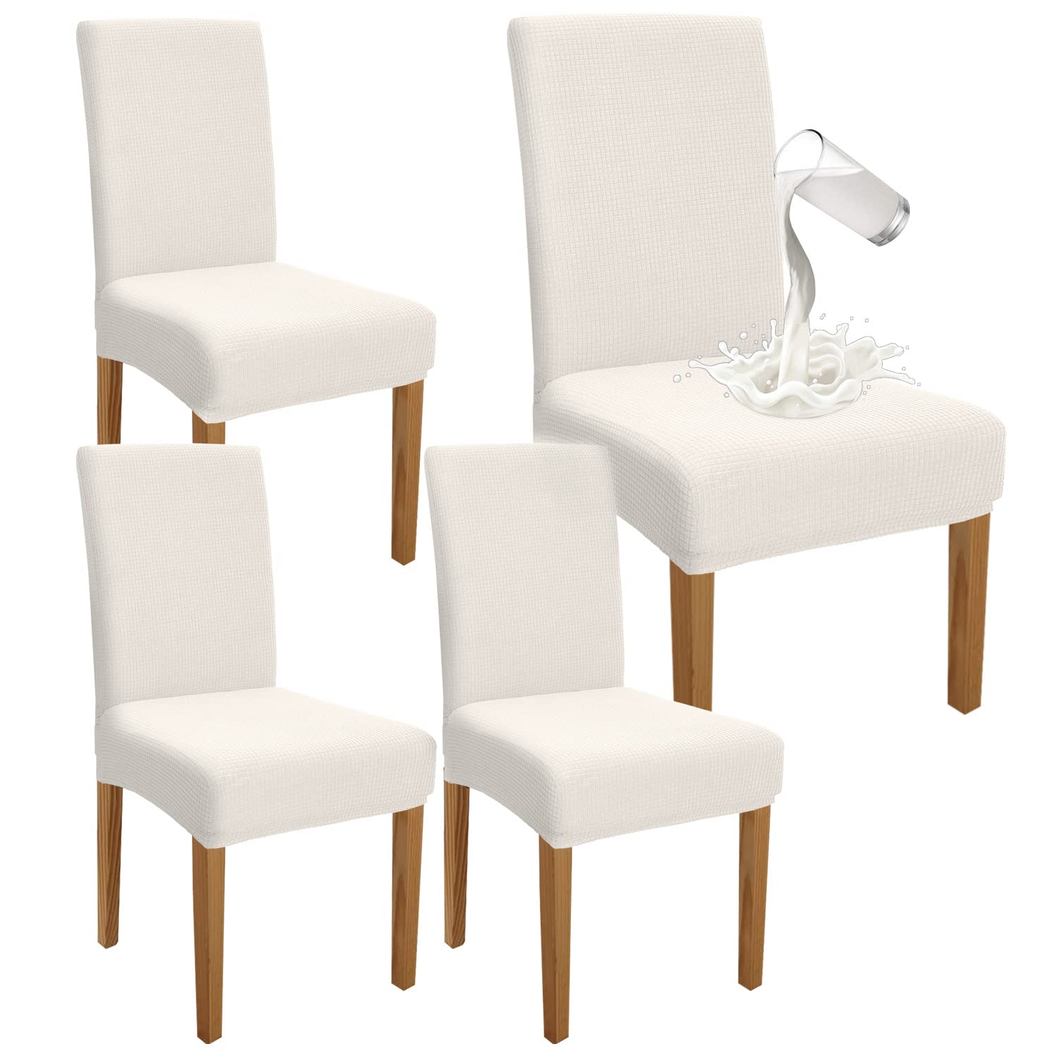 Granbest Premium Waterproof Dining Chair Covers Set of 4, Stretch High Back Chair Slipcovers for Dining Room, Washable Removable Chair Protector for Banquet, Kitchen, Party (CreamyWhite, Pack of 4)