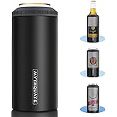3 in 1 Slim Can Cooler for 12 OZ Skinny Can, Regular Can & Beer Bottle - Keep Cold for 6 Hours - Double Walled Insulated Stainless Steel Vacuum Beverage Can Insulator (Matte Black)