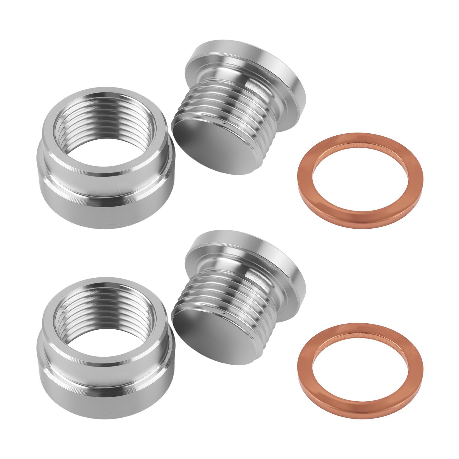 Photo 1 of 2PCS M18x1.5 Sensor Bung,304 Stainless Steel Sensor Bung & Plug Kit with 2 Copper Spacer & Inner Hex Head,Step Thread Car Accessories for Motorcycle Car Truck Exhaust Systems