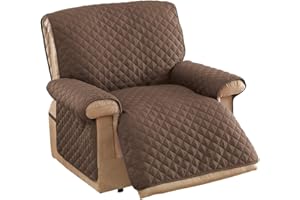 Collections Etc. Reversible Quilted Jumbo Recliner Cover, Spill-Resistant with Ties - Covers Seat Bottom, Seat Back and 2 Seat Arms (Jumbo Recliner, Chocolate/Tan)