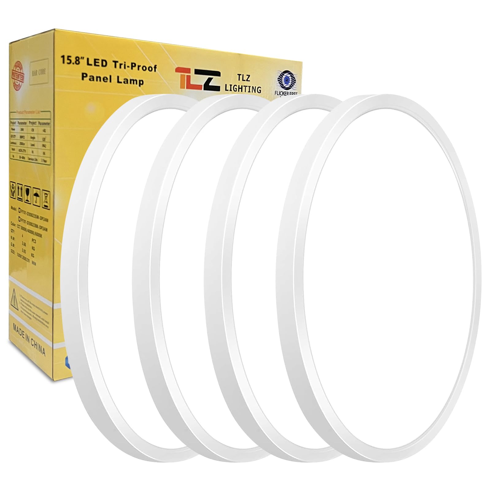 Photo 1 of 4PK 15.8 Inch LED Flush Mount Ceiling Light, 32W, 3480LM, 3000K/4000K/6000K CCT Selectable, White Ultra-Slim LED Ceiling Light Fixtures, Low Profile Round Flat Panel Light for Bedroom,Kitchen,Hallway