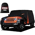 FiveFox Waterproof Car Cover for Jeep Wrangler 2 Door 1987-2024 2025 JK JL TJ YJ CJ Sahara, Upgraded Outdoor Full Exterior Sun Rain Snow Hail Protection with Driver Door Zipper