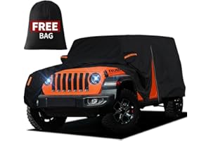 FiveFox Waterproof Car Cover for Jeep Wrangler 2 Door 1987-2024 2025 JK JL TJ YJ CJ Sahara, Upgraded Outdoor Full Exterior Sun Rain Snow Hail Protection with Driver Door Zipper