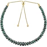 OdrillionGems Natural Zambian Emerald Bolo Bracelets, 14K Gold Plated, 925 Sterling Silver, May Birthstones, Healing Crystals Gemstones, Adjustable Chain, Women Jewelry, Christmas Gifts, Size 10"