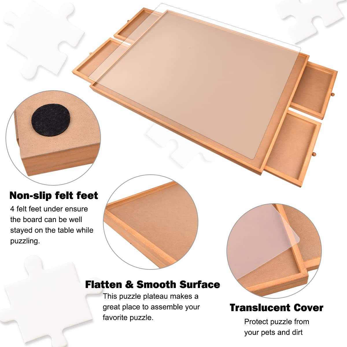 Rekcopu 1000 Pcs Puzzle Board,Jigsaw Puzzle Table with Drawers for Puzzle Storage,Portable Puzzle Table for Adults Teens